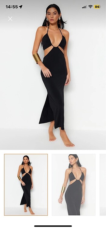 Bershka Trendyol milla siyah bel dekolteli halter yaka gece elbisesi