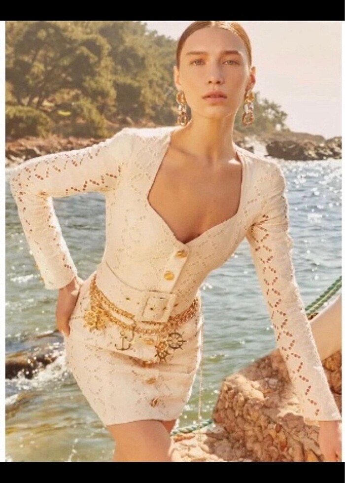 Raisa Vanessa X Trenyol krem rengi brode elbise - Görsel 2