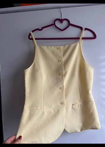 Zara Tereyağı sarısı keten yelek - Görsel 2