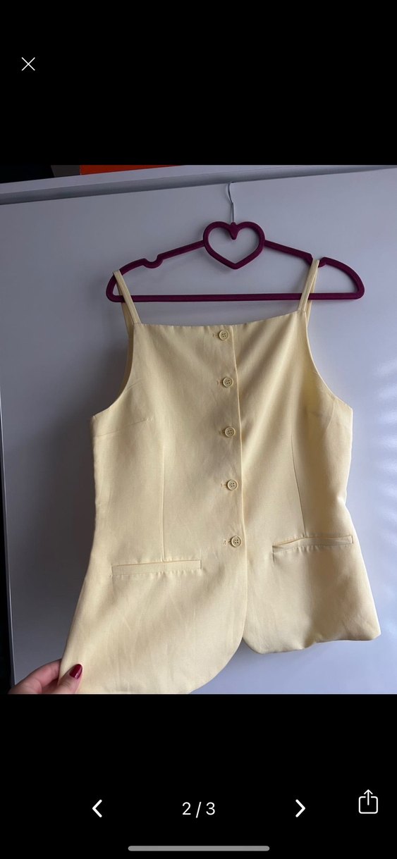 Zara Tereyağı sarısı keten yelek - Görsel 2