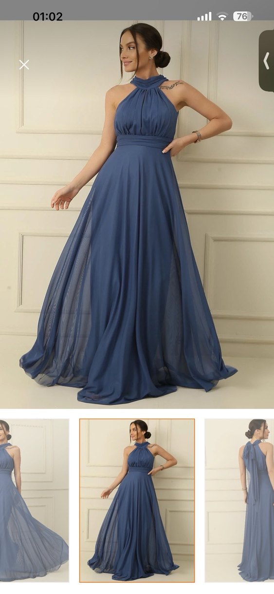 Kadın Koyu Mavi Uzun Abiye Elbise - Görsel 3