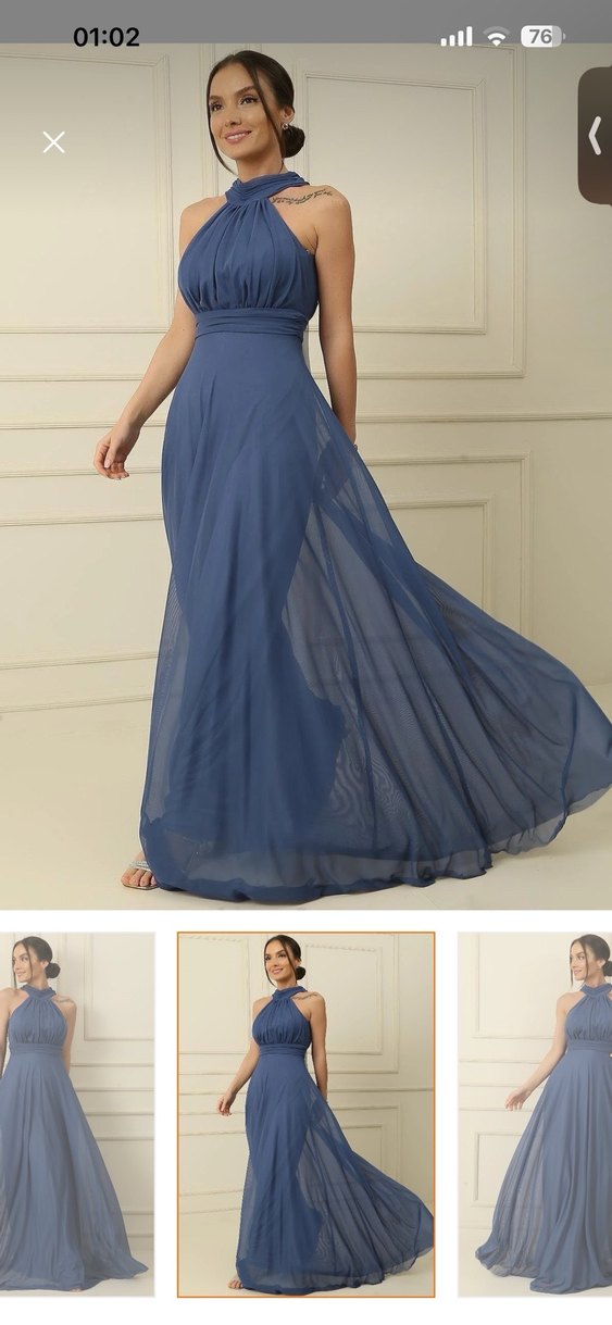 Kadın Koyu Mavi Uzun Abiye Elbise - Görsel 2