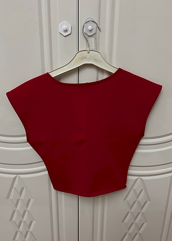 Bordo V Yaka Kolsuz Mini Bluz - Görsel 4