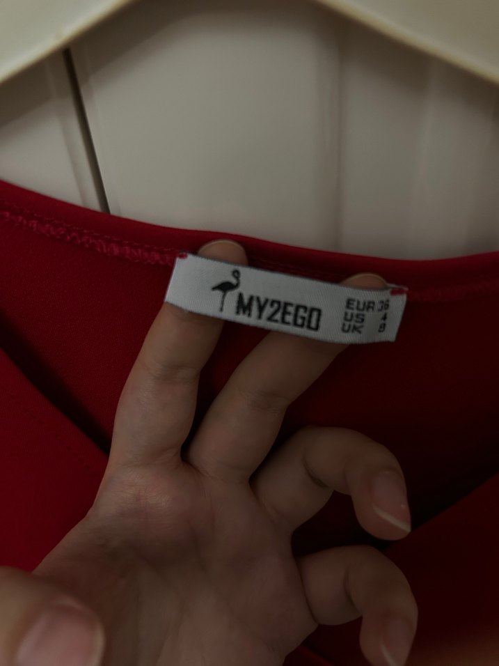 Bordo V Yaka Kolsuz Mini Bluz - Görsel 3