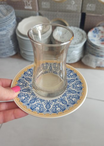 2K Mavi Desenli Porselen Çay Tabağı