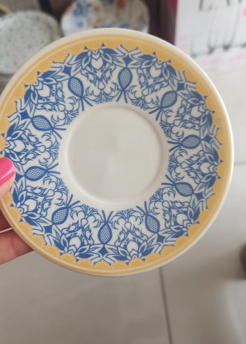 Mavi Desenli Porselen Çay Tabağı