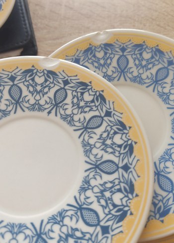  Beden mavi Renk Mavi Desenli Porselen Çay Tabağı