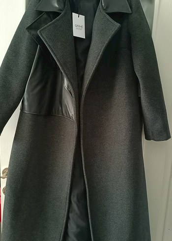 Deri Detaylı Antrasit Kaban - Görsel 2