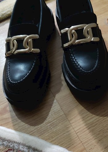 Siyah Gold Tokalı Kadın Loafer Ayakkabı - Görsel 5