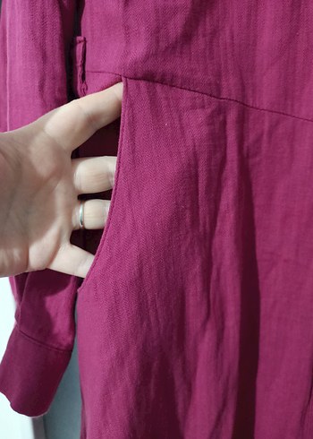 Bordo Nakışlı Uzun Kol Bohem Elbise - Görsel 3