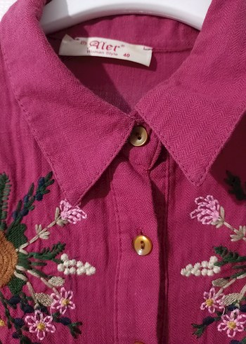 Bordo Nakışlı Uzun Kol Bohem Elbise - Görsel 2