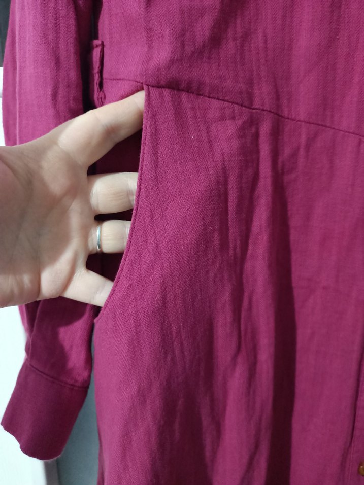 Bordo Nakışlı Uzun Kol Bohem Elbise - Görsel 3