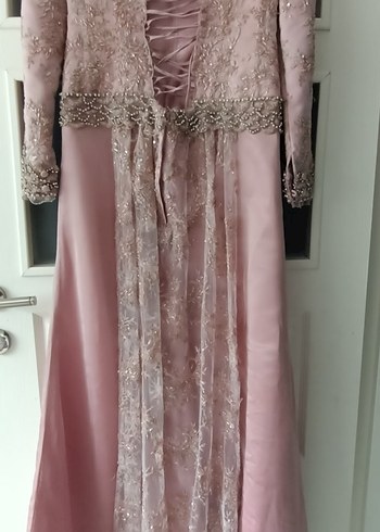 Pembe Uzun Kollu Vintage Abiye Elbise - Görsel 2