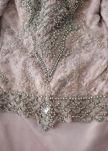 Pembe Uzun Kollu Vintage Abiye Elbise - Görsel 7