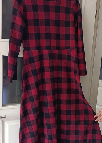 Bordo Kareli Uzun Kollu Uzun Elbise - Görsel 2