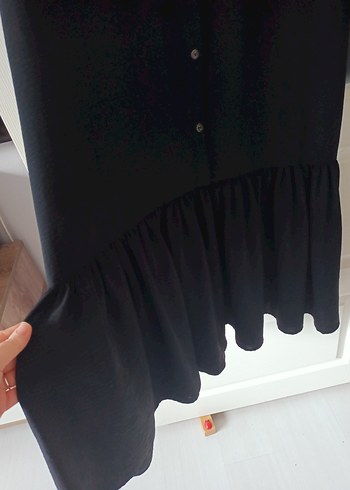 Düğmeli Siyah Uzun Kadın Elbise - Görsel 2