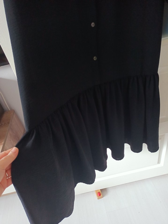 Düğmeli Siyah Uzun Kadın Elbise - Görsel 2