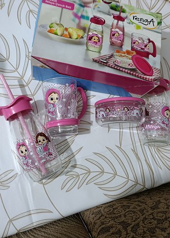 Niloya Pembe Çocuk yemek içecek seti - Görsel 2