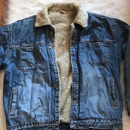 Vintage içi yünlü kot ceket unisex