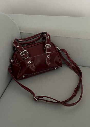Bordo Deri Tokalı Kadın Çanta