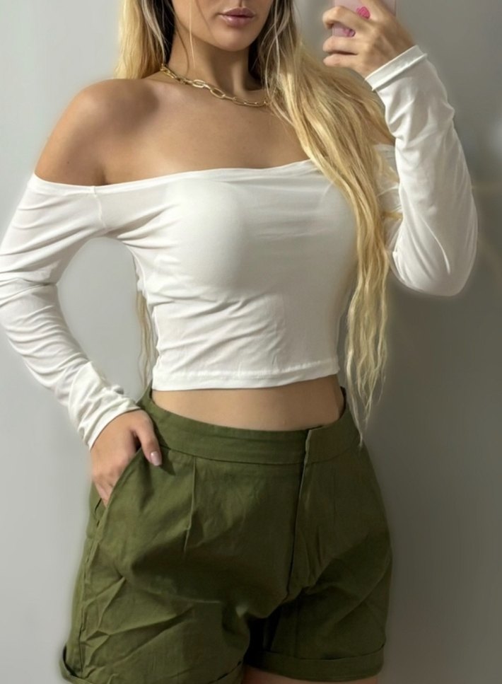 Kadın Haki Yüksek Bel Keten Şort - Görsel 2