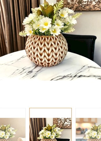 Bej Örgü Desenli Vazo - Görsel 5