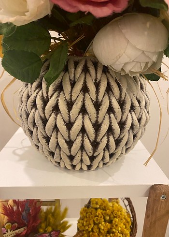 Bej Örgü Desenli Vazo - Görsel 4