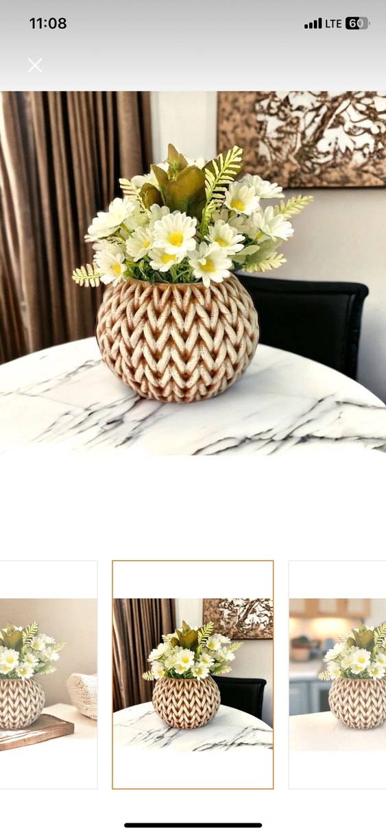 Bej Örgü Desenli Vazo - Görsel 5