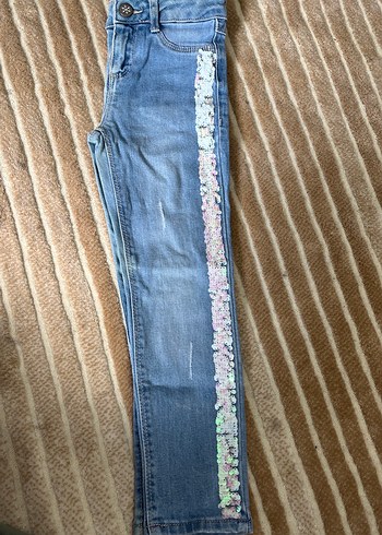 Kız Çocuk Renkli Payetli Denim Pantolon