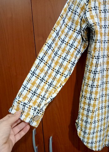 Sarı Ekose Düğmeli Kadın Gömlek - Görsel 4