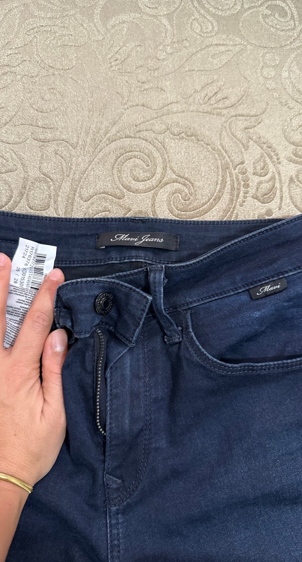 Lacivert Kemerli Kadın Kot Pantolon - Görsel 2