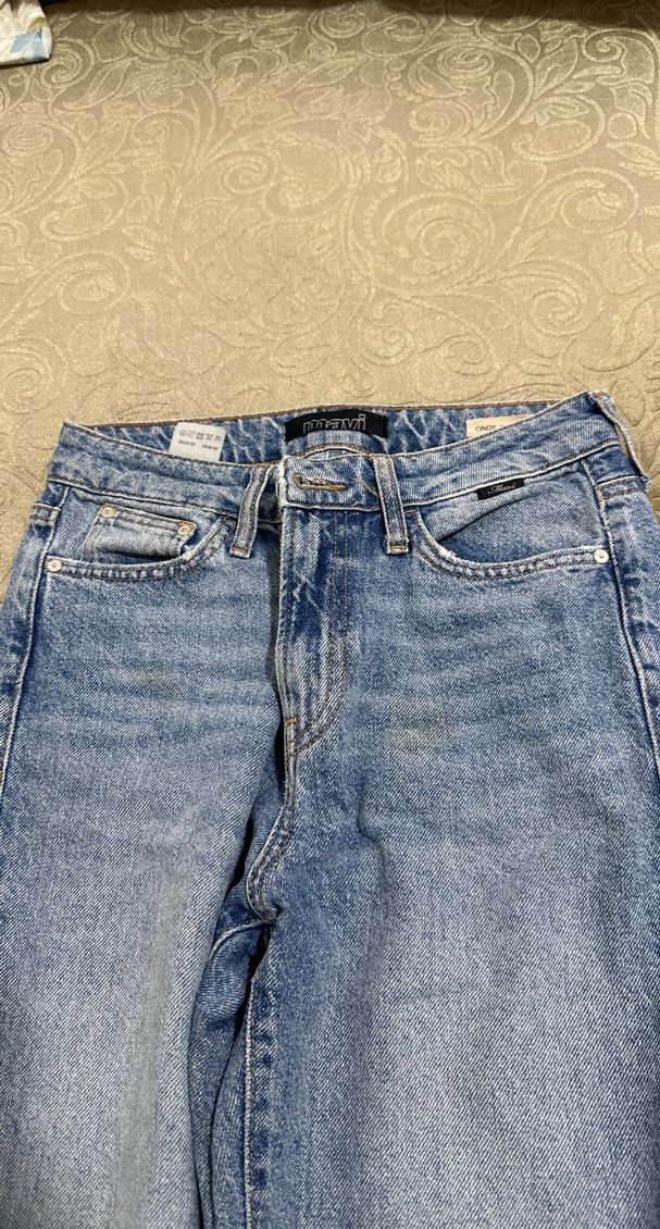 Mavi Düğmeli Kadın Midi Boy Bol Kesim Jean - Görsel 2