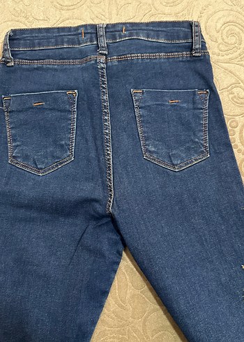 Nakışlı ve Bağcıklı Mavi Kadın Kot Pantolon - Görsel 3