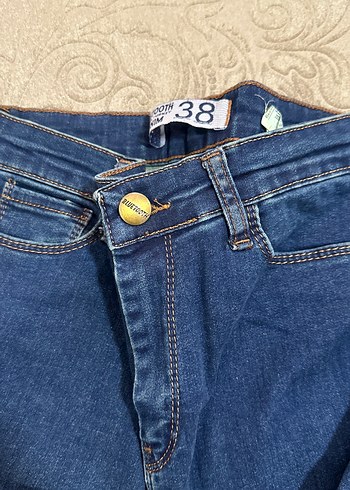 Nakışlı ve Bağcıklı Mavi Kadın Kot Pantolon - Görsel 4