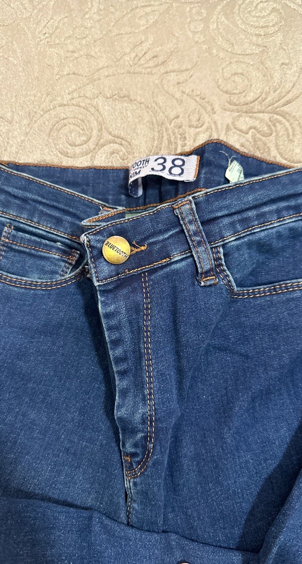 Nakışlı ve Bağcıklı Mavi Kadın Kot Pantolon - Görsel 4