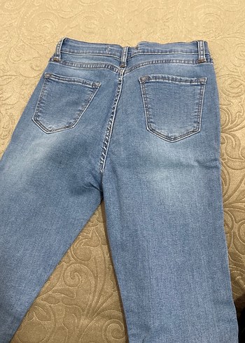 Nakışlı Mavi Midi Kot Pantolon - Görsel 3