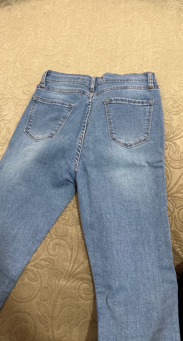 Nakışlı Mavi Midi Kot Pantolon - Görsel 3