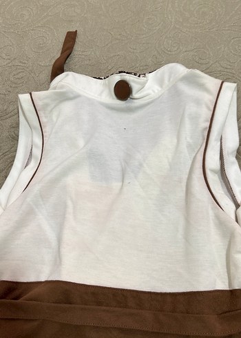 Düğmeli V Yaka Kahverengi Bohem Midi Elbise - Görsel 3