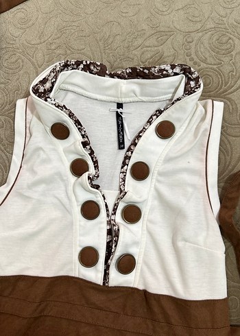 Düğmeli V Yaka Kahverengi Bohem Midi Elbise - Görsel 2