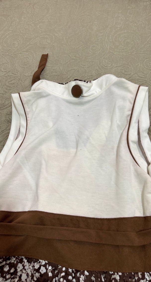 Düğmeli V Yaka Kahverengi Bohem Midi Elbise - Görsel 3