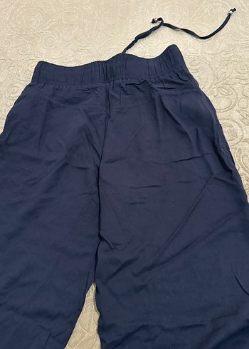 Lacivert Kadın Keten Bol Kesim Midi Pantolon - Görsel 4