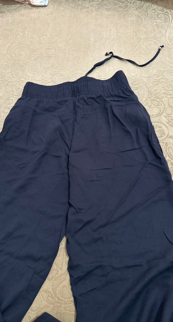 Lacivert Kadın Keten Bol Kesim Midi Pantolon - Görsel 4