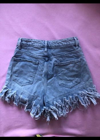Diğer Kadın Mavi Denim Mini Şort Püsküllü