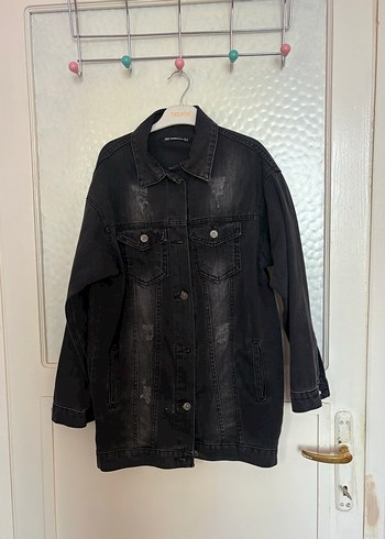 Siyah Kadın Denim Düğmeli Ceket