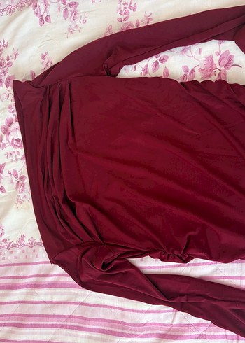 Bordo Drapeli Yüksek Yaka Kadın Bluz