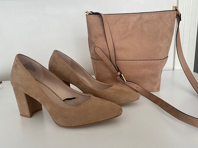 H&M CAMEL KALIN TOPUKLU AYAKKABI ÇANTA