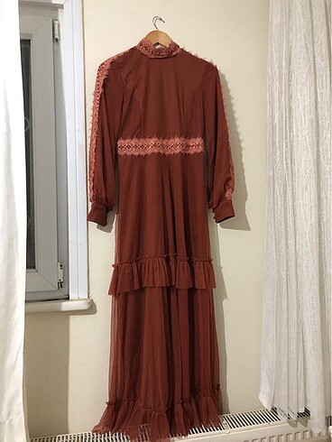 Kiremit rengi tüllü abiye - Görsel 2