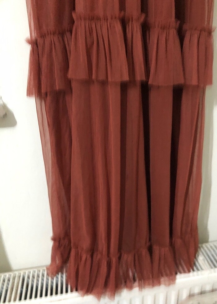 Kiremit rengi tüllü abiye - Görsel 5