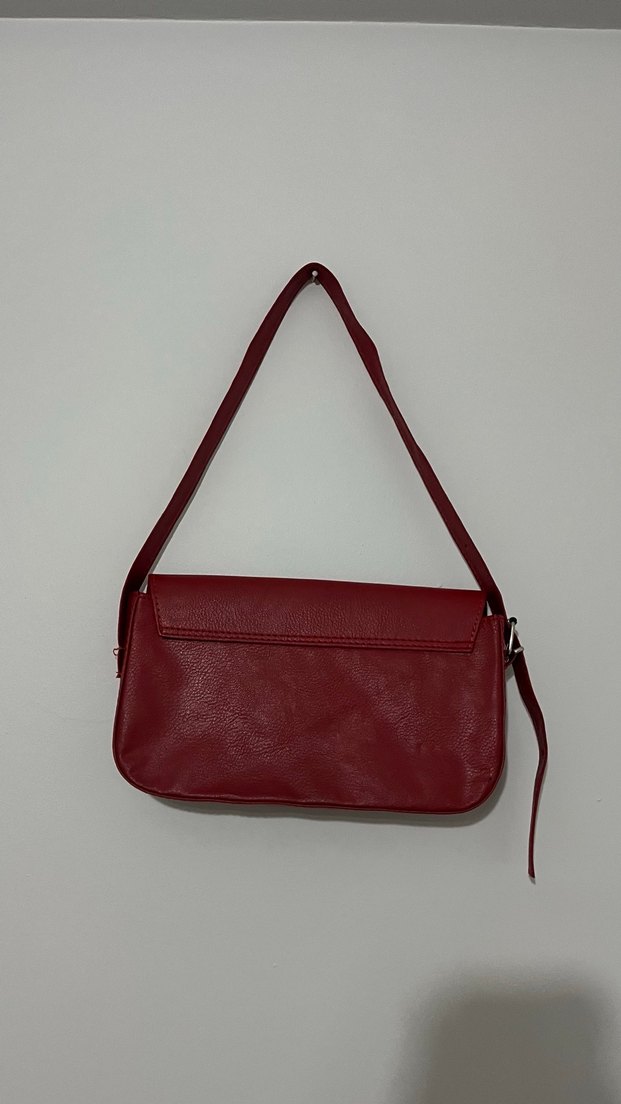 Kırmızı Deri Kadın Omuz Çantası - Görsel 2