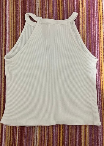 Beyaz Yüksek Yakalı Crop - Görsel 2